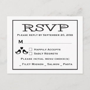 Invitation Carte Postale Mariage Noir Et Blanc Des Inséparables RSVP