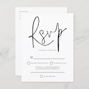 Invitation Carte Postale Mariage noir simple RSVP