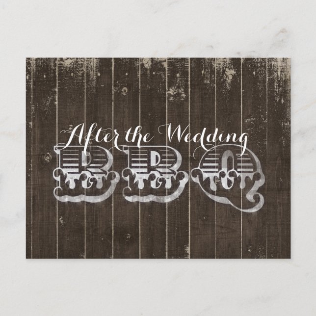 Invitation Carte Postale Mariage Occidental Rustique en Bois RSVP BBQ Count (Devant)
