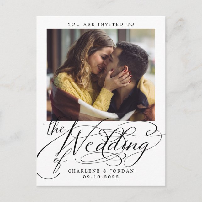 Invitation Carte Postale Mariage photo de Calligraphie moderne (Devant)