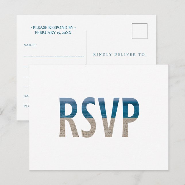 Invitation Carte Postale Mariage photo de sable de plage tropicale RSVP (Devant / Derrière)