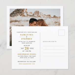 Invitation Carte Postale Mariage photo moderne Champagne Gold