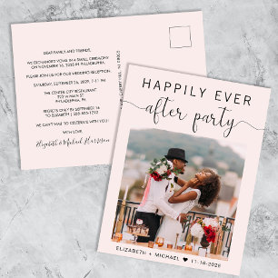Invitation Carte Postale Mariage Photo Rose Heureux Jamais Après La Fête
