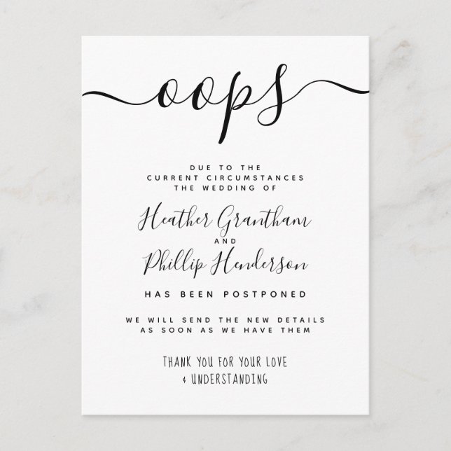Invitation Carte Postale Mariage reporté, annonce officielle (Devant)