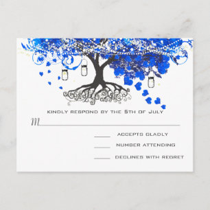 Invitation Carte Postale Mariage Royal Blue Heart Leaf Tree