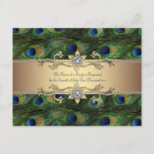 Invitation Carte Postale Mariage Royal Indien Paon Or Vert Emeraude