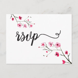 Invitation Carte Postale Mariage RSVP en fleurs de cerisier d'aquarelle