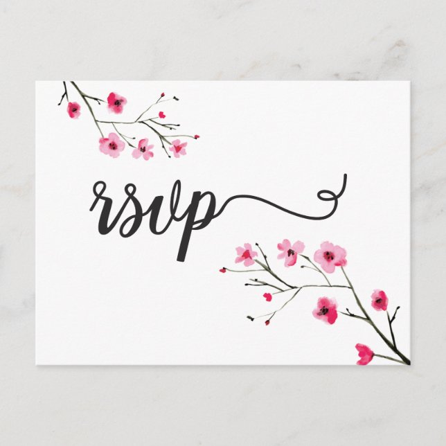 Invitation Carte Postale Mariage RSVP en fleurs de cerisier d'aquarelle (Devant)