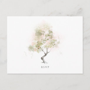 Invitation Carte Postale Mariage RSVP minimal Vert Aquarelle moderne Arbre