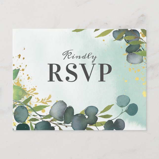 Invitation Carte Postale Mariage rustique Eucalyptus Verdure RSVP (Devant)