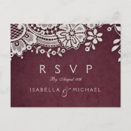 Invitation Carte Postale Mariage rustique RSVP Bourgogne élégante dentelle 