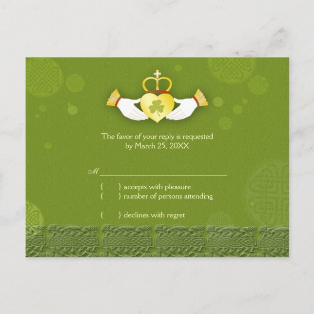 Invitation Carte Postale Mariage traditionnel irlandais vert RSVP (Devant)
