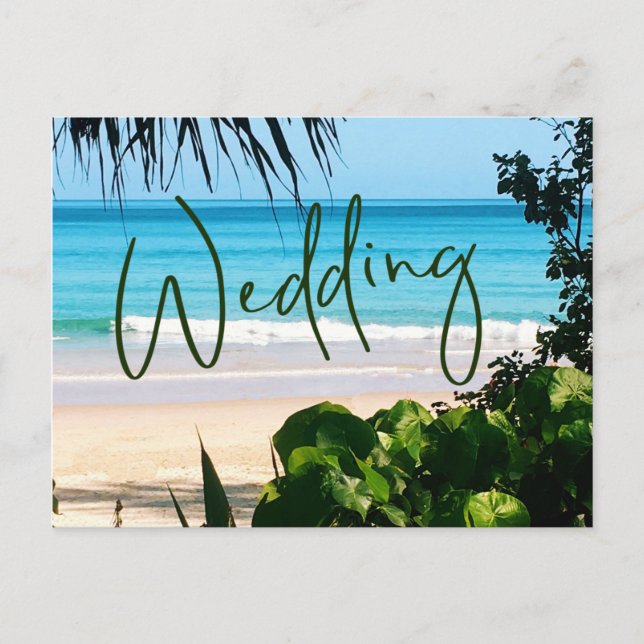 Invitation Carte Postale Mariage Tropical Beach Ocean Blue Destination (Devant)