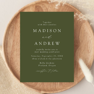 Invitation Carte Postale Mariage vert olive élégant moderne