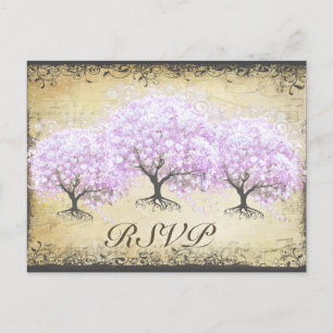 Invitation Carte Postale Mariage Vintage d'oiseaux de l'arbre de la feuille