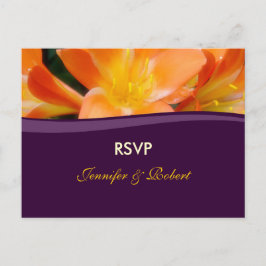 Invitation Carte Postale Mariage violet et orange RSVP