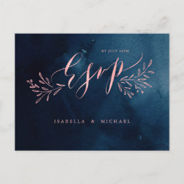 Invitation Carte Postale Marine blush calligraphie rustique mariage floral 