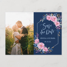 Invitation Carte Postale Marine Blush Rose Floral Boho Photo Enregistrer La
