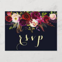 Marine Burgundy Marsala Rustic Boho Wedding RSVP
