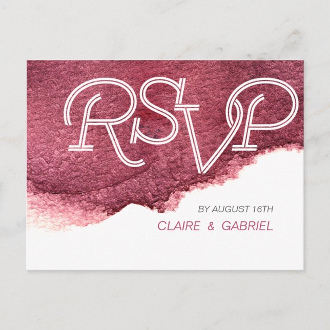Invitation Carte Postale Marsala peint rose moderne mariage simple RSVP (Devant)