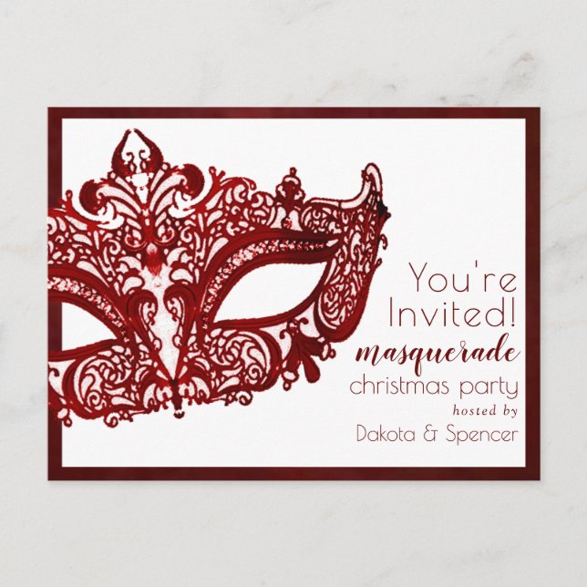 Invitation Carte Postale Mascarade rouge | Mardi Gras Noël (Devant)