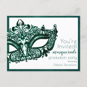 Invitation Carte Postale Mascarade vert Mardi Gras Graduation