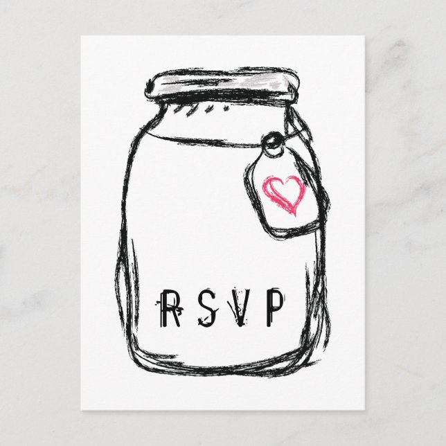 Invitation Carte Postale Mason Jar & Pink Heart RSVP (Devant)