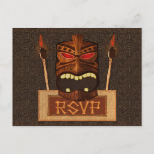 Invitation Carte Postale Masque Tiki en bois Vintage Retro Parti de mariage