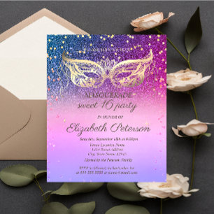 Invitation Carte Postale Masquerade Diamants Parties scintillant Colorful S