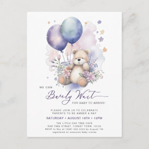 Invitation Carte Postale Mauve, on peut attendre le Baby shower fille