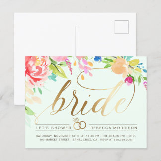 Invitation Carte Postale Menthe | Roses & Fête des mariées d'anneau diamant