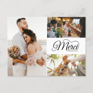 Invitation Carte Postale Merci Beaucoup Trois Photo Mariage Élégant
