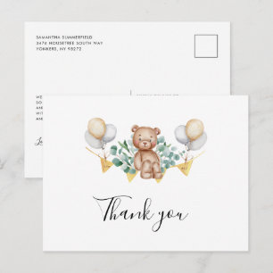 Invitation Carte Postale Merci de Baby shower de l'ours mou