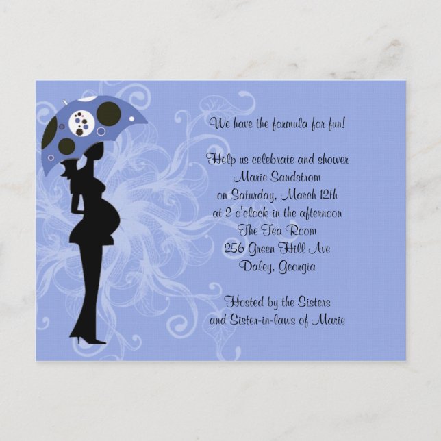 Invitation Carte Postale Mère moderne bleue avec parapluie (Devant)