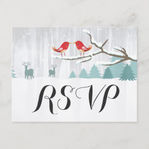 Invitation Carte Postale Merveilleux Pays de Neige Chic Oiseau Cerf Mariage