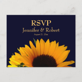 Invitation Carte Postale Merveilleux Sunflower Marine Blue Wedding RSVP