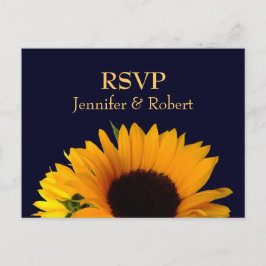 Invitation Carte Postale Merveilleux Sunflower Marine Blue Wedding RSVP