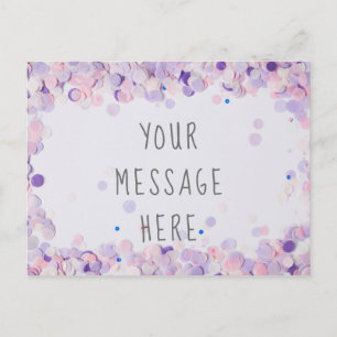 Invitation Carte Postale Message blanc Confetti du Parti de la lavande rose