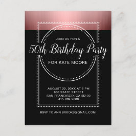 Invitation Carte Postale Métallic Rose Gold sur Black 50e anniversaire