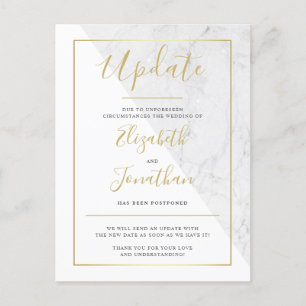 Invitation Carte Postale Mettre à jour le Mariage de Marbre blanc or chic F