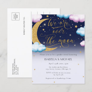 Invitation Carte Postale Mignonne Over the Moon Genre Reveal Party