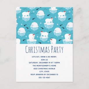 Invitation Carte Postale Mignons ours polaires en bonnets de Père Noël Fête