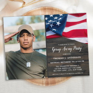 Invitation Carte Postale Militaires disparaissent Parti USA Drapeau Soldat 