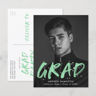 Invitation Carte Postale Mint Green Paint Splatter Photo Graduation Party