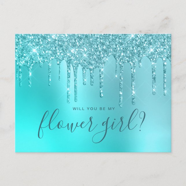 Invitation Carte Postale Mint parties scintillant gouttes tu seras ma fille (Devant)