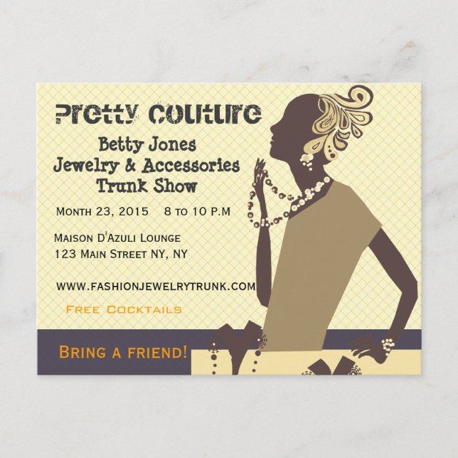 Invitation Carte Postale Mode Jolie Couture Bijoux Trunk Show (Devant)