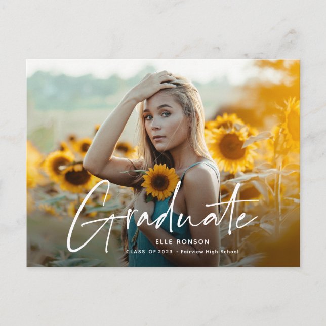 Invitation Carte Postale Modern Script 2 Photo Graduation Party (Devant)