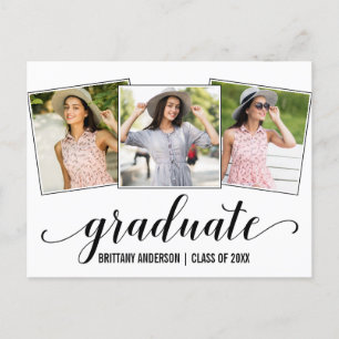 Invitation Carte Postale Moderne 3 Photo Calligraphy Graduation Party