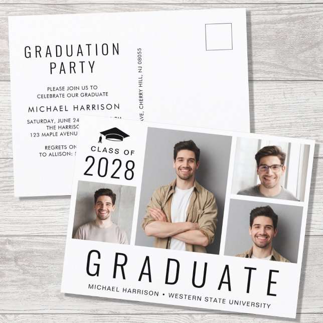 Invitation Carte Postale Moderne 4 Photo Graduation Party (Créateur téléchargé)