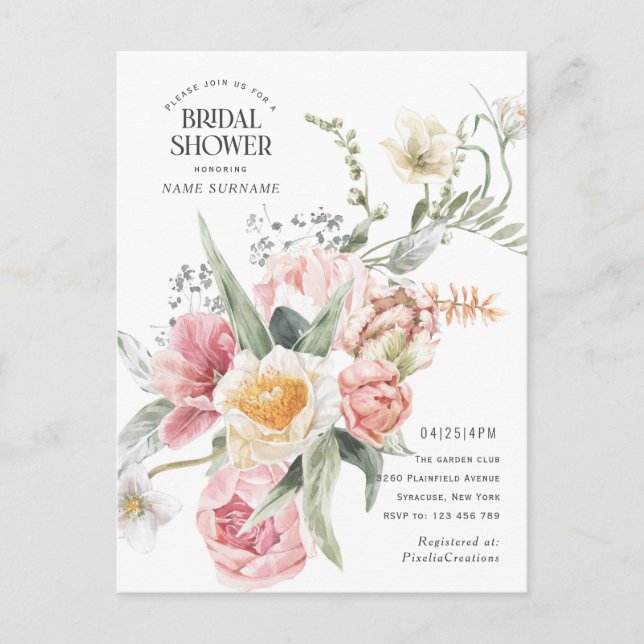 Invitation Carte Postale Moderne chic aquarelle jardin fleuri élégant (Devant)